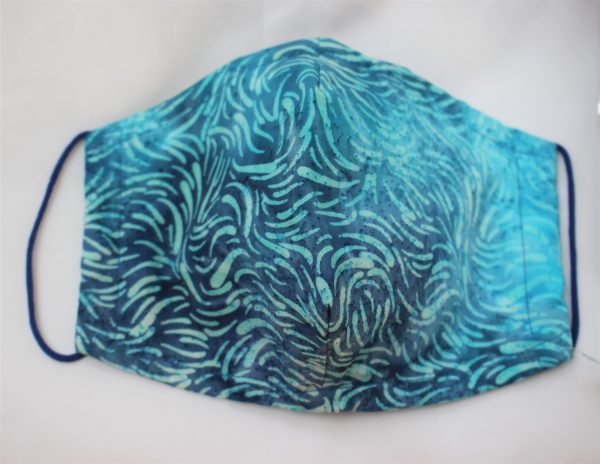 turquoise wave batik triple layer face mask - adult large
