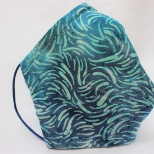 turquoise wave batik triple layer face mask adult side