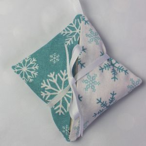 white teal snowflake lavender bag