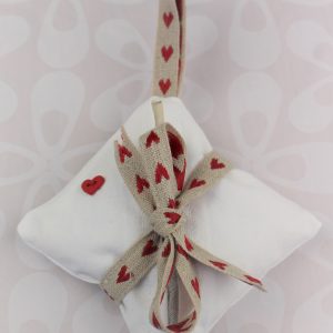 lavender bag love heart red button
